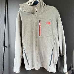 The North Face Men’s Full-Zip Fleece Jacket – Gray & Orange/Red XXL
